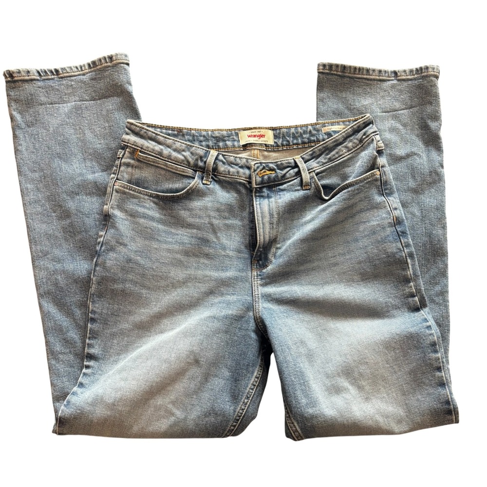 Wrangler High Rise True Straight Leg‎ Jeans Light Wash Blue Denim Sz 12 western